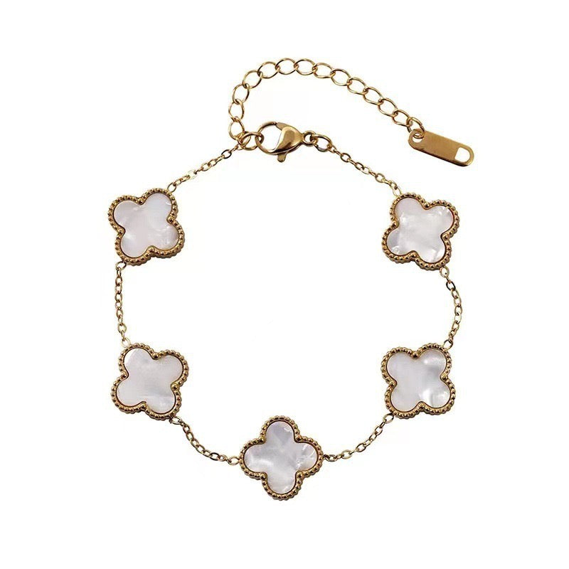 Clover Luxe Bracelet – 18K Gold Plated Stainless Steel (White, Pink, Black)
