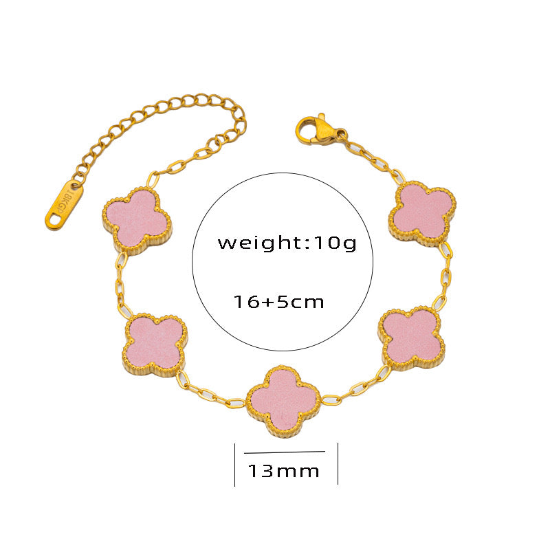 Clover Luxe Bracelet – 18K Gold Plated Stainless Steel (White, Pink, Black)