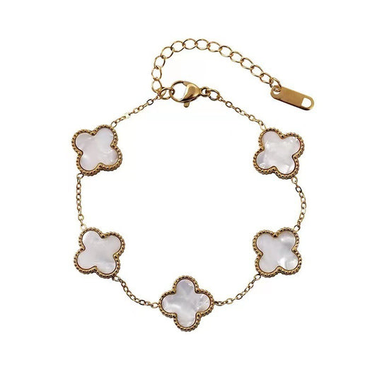 Clover Luxe Bracelet – 18K Gold Plated Stainless Steel (White, Pink, Black)